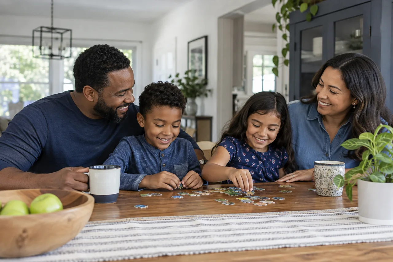 A family enjoying an afternoon together at home